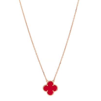 Van Cleef & Arpels 18K Yellow Gold Carnelian Vintage Alhambra Pendant Necklace 1 of 6
