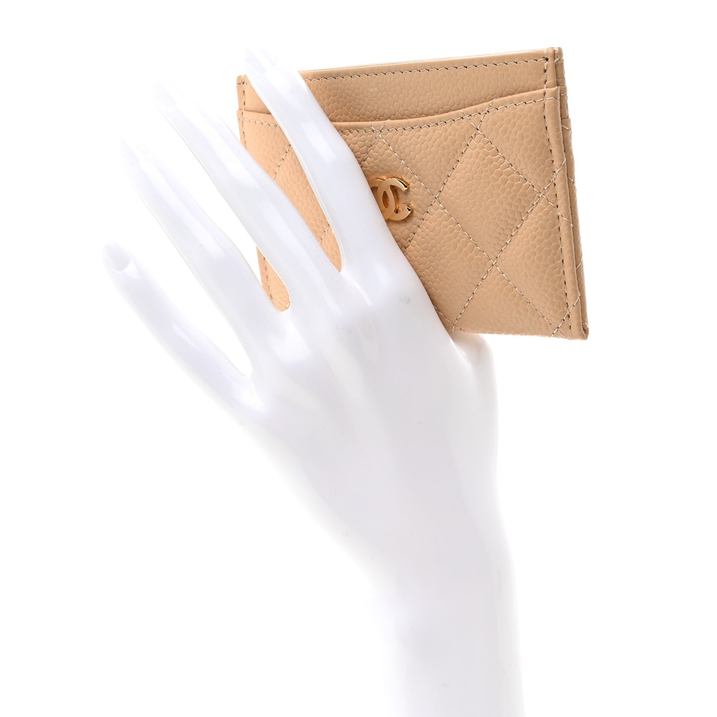 Caviar Quilted Card Holder Beige