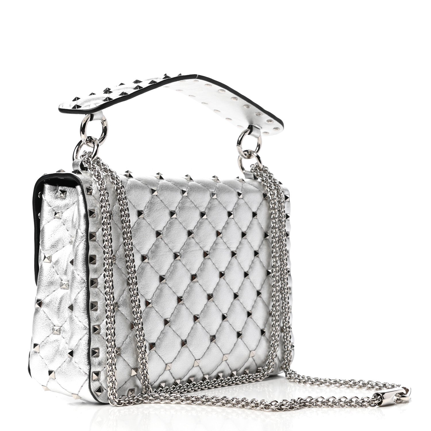 Valentino Garavani Metallic Nappa Medium Rockstud Spike Shoulder Bag Silver 3 of 8