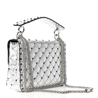 Valentino Garavani Metallic Nappa Medium Rockstud Spike Shoulder Bag Silver 3 of 8