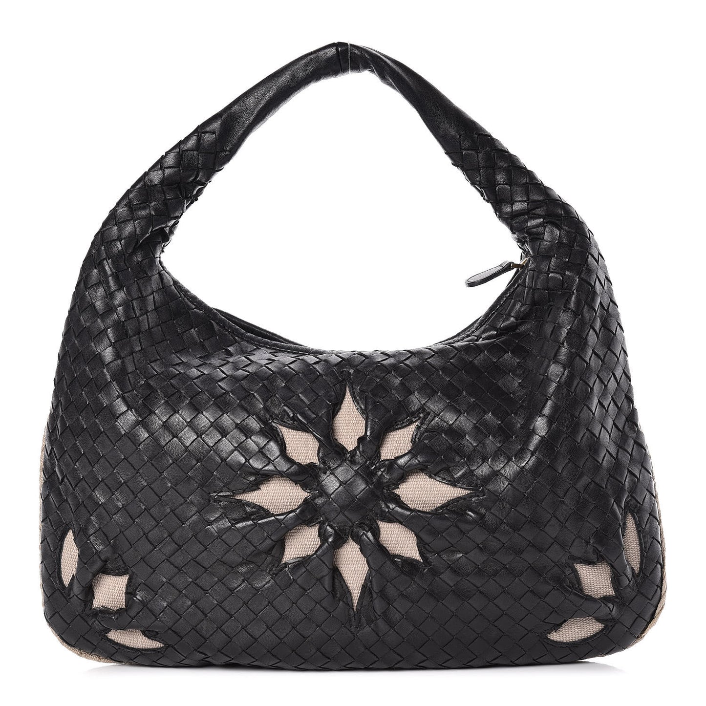 Nappa Intrecciato Flower Medium Veneta Hobo Black