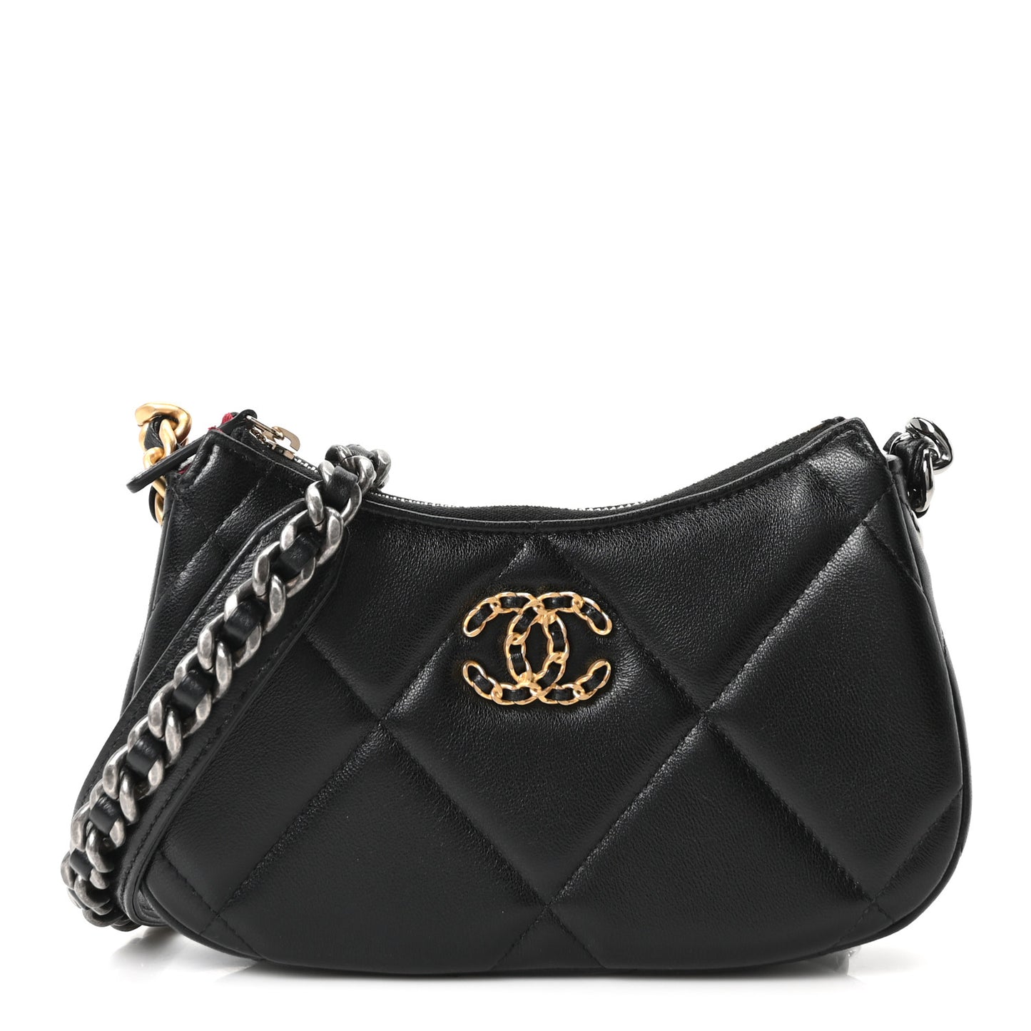 Lambskin Quilted Chanel 19 Hobo Clutch With Chain Black