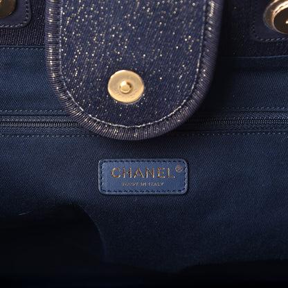 Chanel Lurex Canvas Medium Deauville Tote Navy Blue Gold 7 of 10