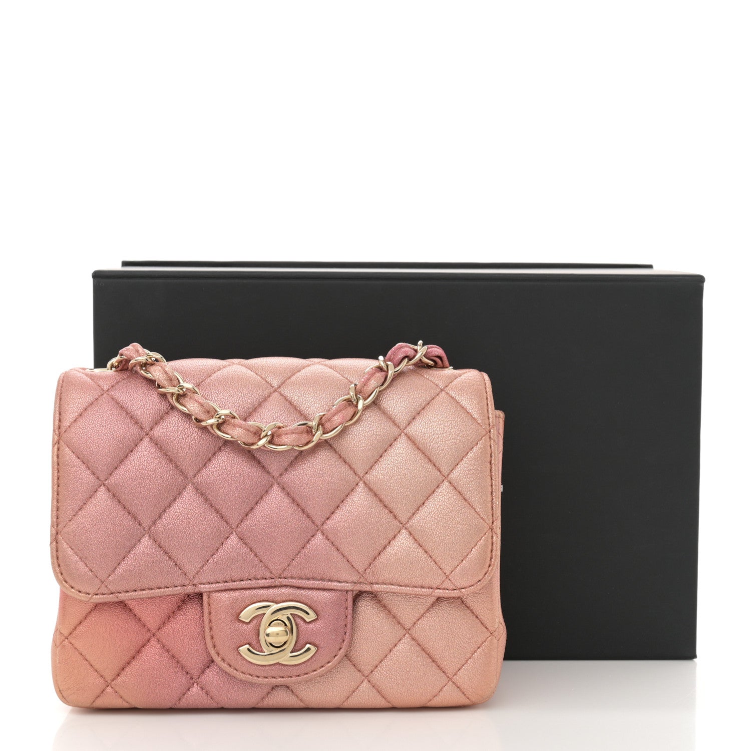 Chanel Metallic Lambskin Quilted Ombre Mini Square Flap Pink 11 of 11