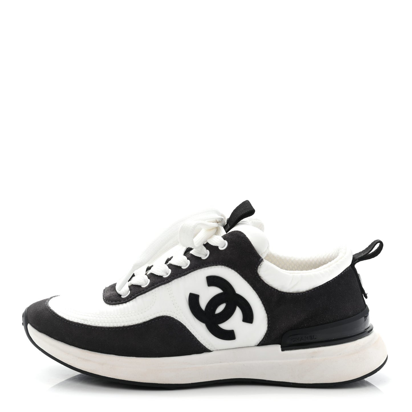 Nylon Suede Calfskin CC Sneakers 36 White Dark Grey