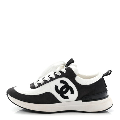Chanel Nylon Suede Calfskin CC Sneakers 36 White Dark Grey 1 of 12