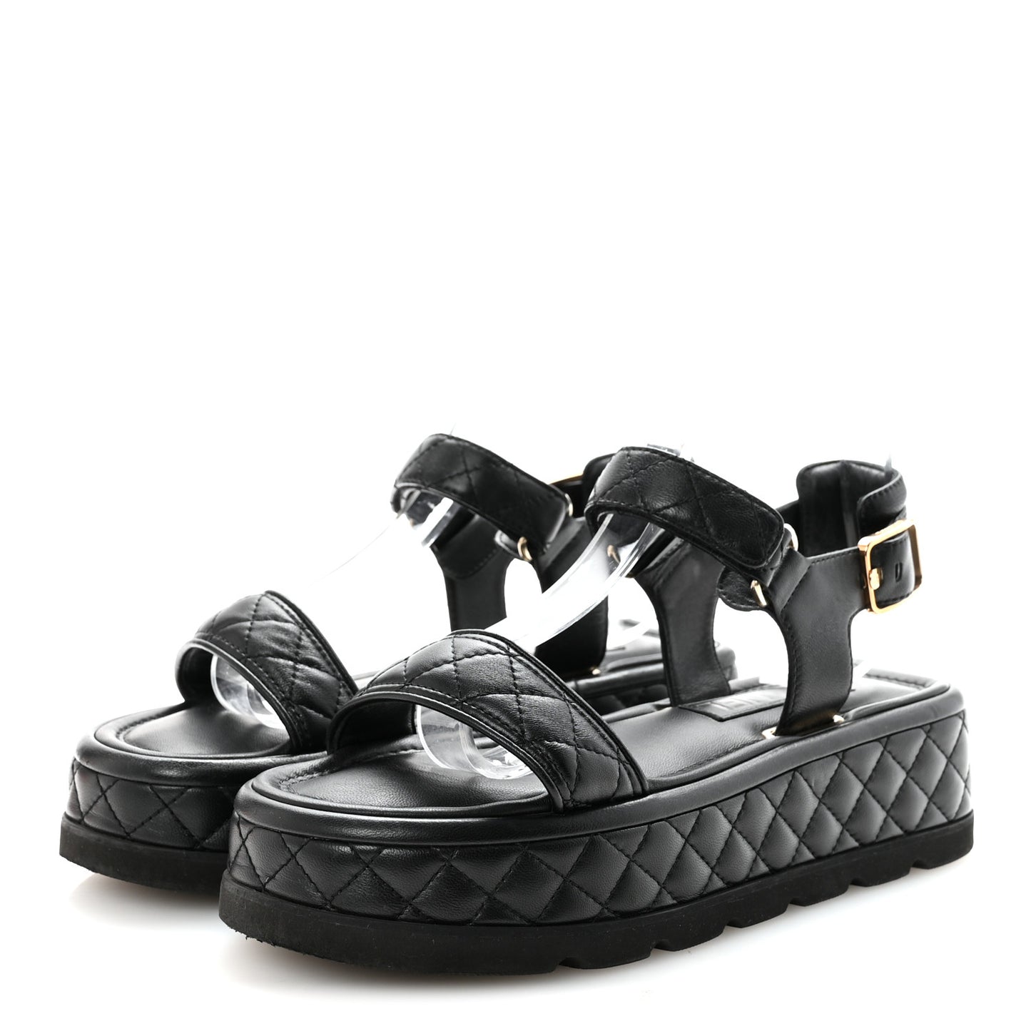 Lambskin Quilted Platform Sandals 37 Black