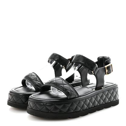 Chanel Lambskin Quilted Platform Sandals 37 Black 7 of 18