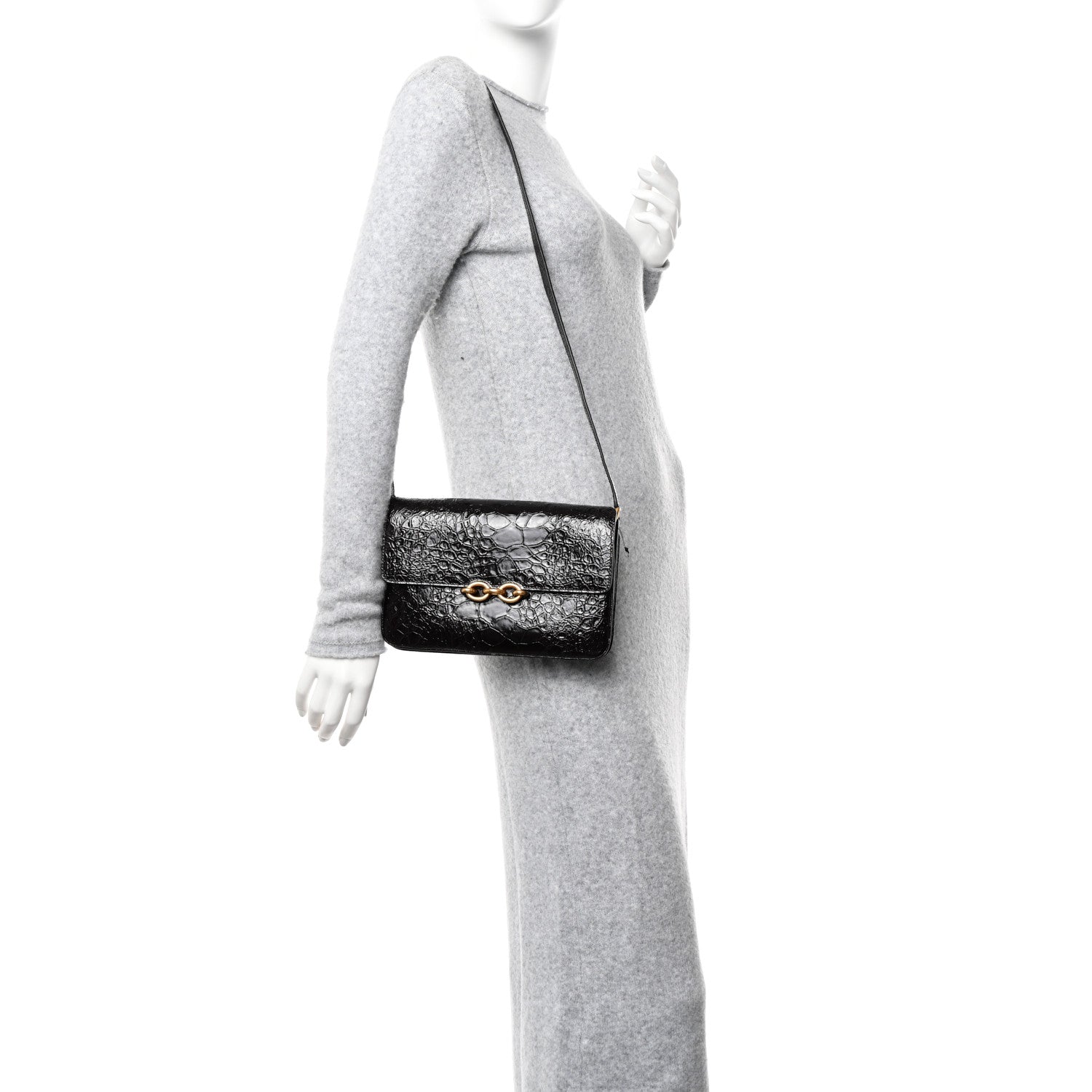 Saint Laurent Shiny Crocodile Embossed Calfskin Le Maillon Satchel Coffee 2 of 10