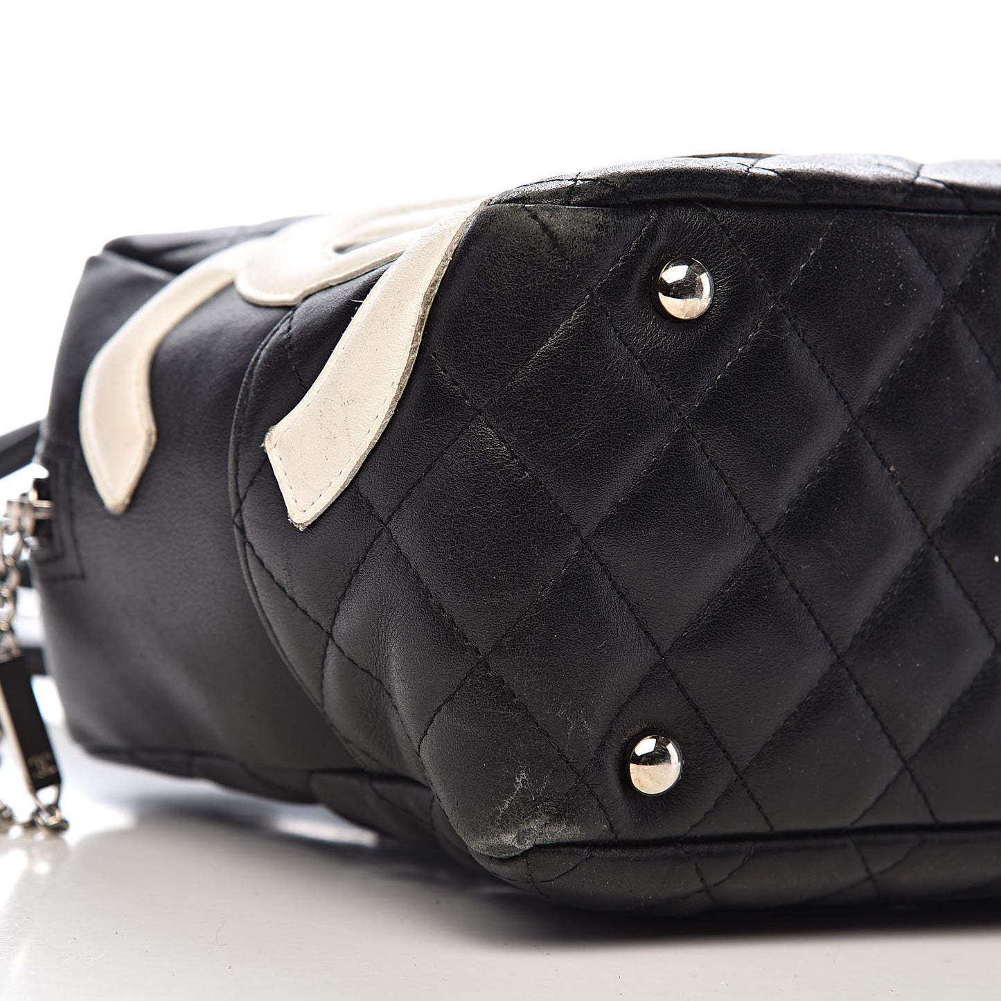 Calfskin Quilted Large Cambon Bowler Black White