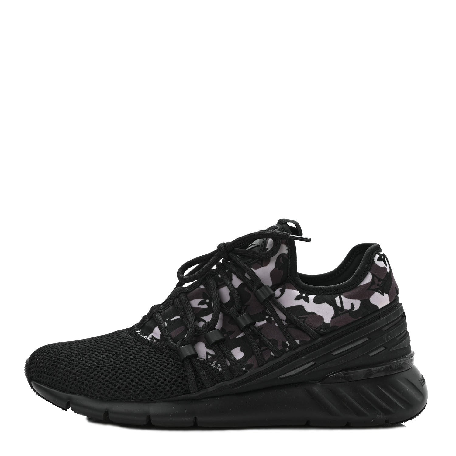 Louis Vuitton Neoprene Mesh Rubber Monogram Camo Fastlane Low Sneakers 5 Black 1 of 8