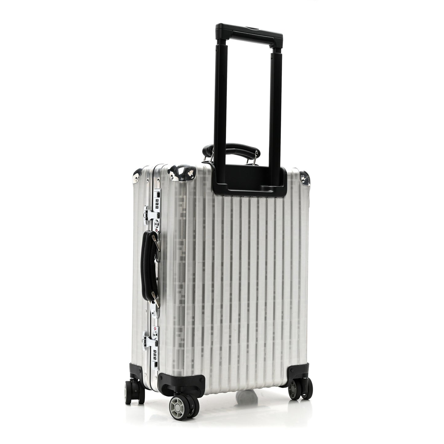 X RIMOWA Aluminum FF Print Roll Away Carry On Luggage Silver