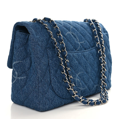 Chanel Denim Quilted CC Print Jumbo Single Flap Blue 3 of 8