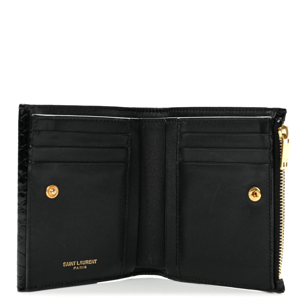 Shiny Calfskin Crocodile Embossed Monogram Uptown Compact Wallet  Black