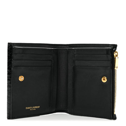 Saint Laurent Shiny Calfskin Crocodile Embossed Monogram Uptown Compact Wallet  Black 5 of 9