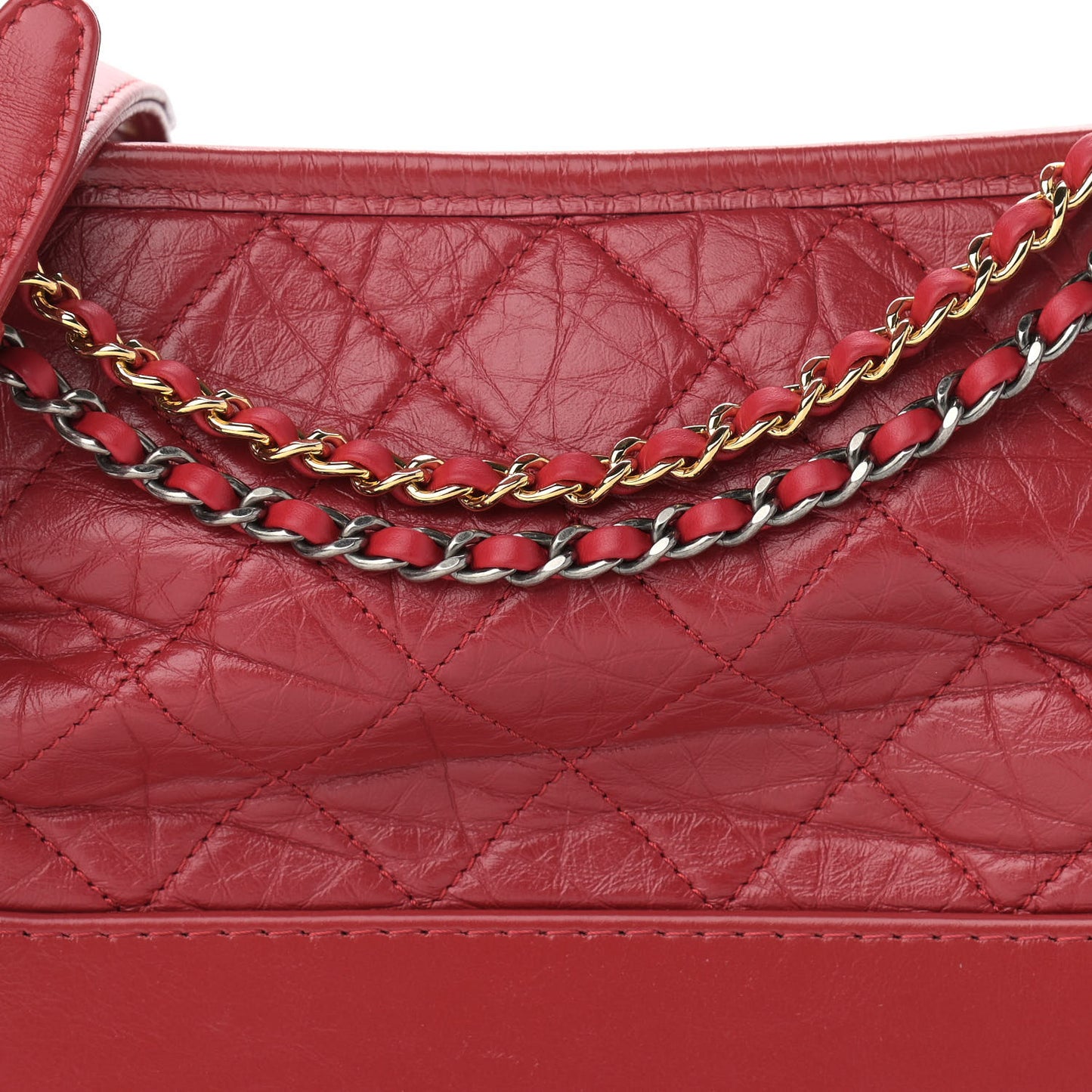 Aged Smooth Calfskin Quilted Medium Gabrielle Logo Hobo Red