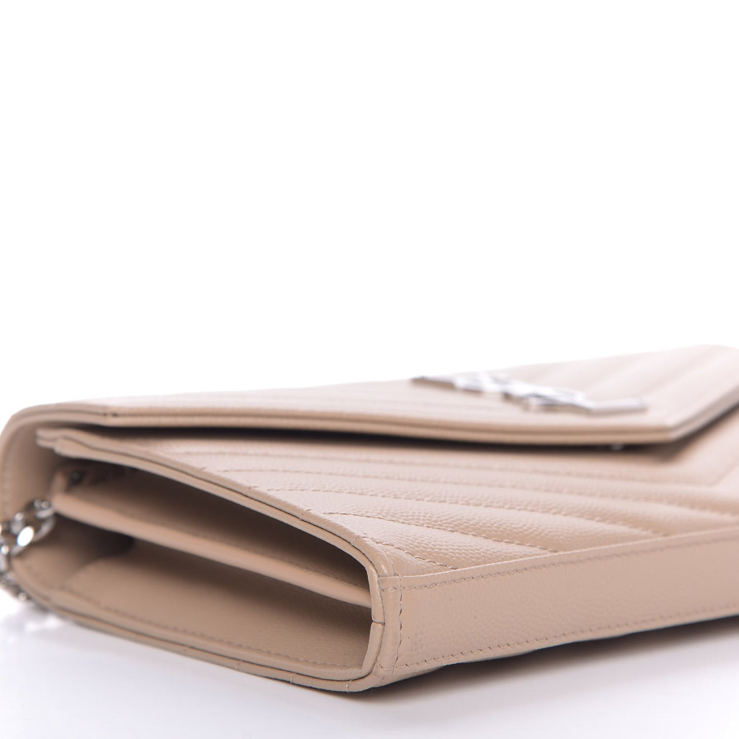 Grain De Poudre Matelasse Chevron Monogram Chain Wallet Dark Beige