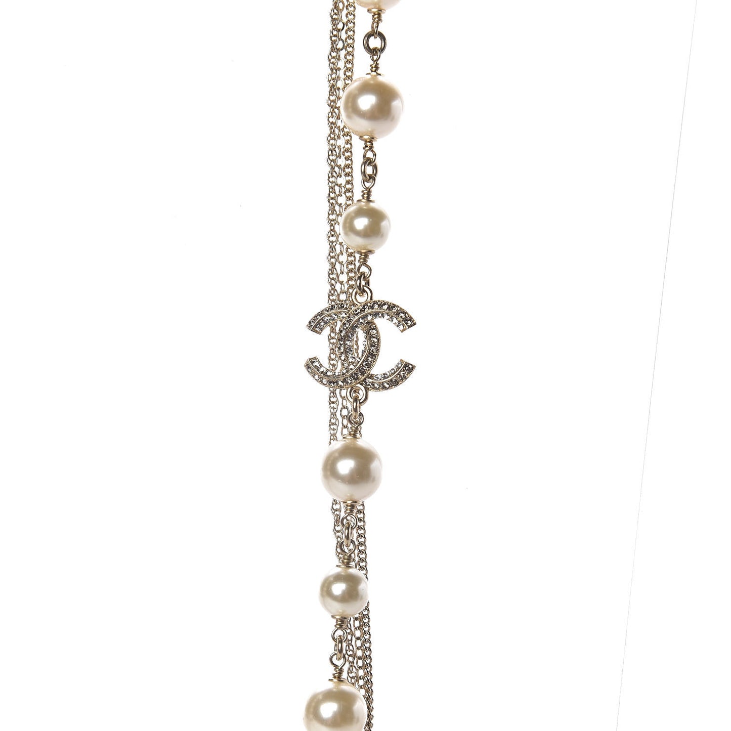 Pearl Chain CC Multi Strand Necklace Gold