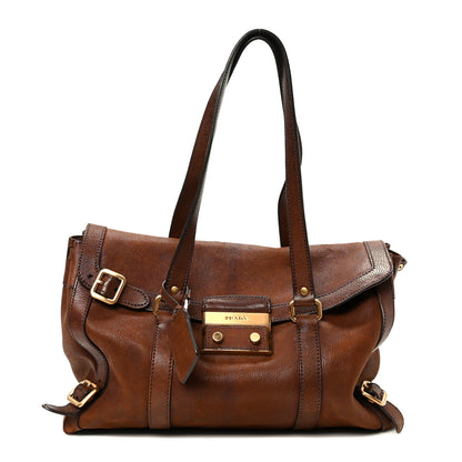 Prada Cervo Antik Buckle Foldover Pushlock Satchel Bruciato 1 of 9