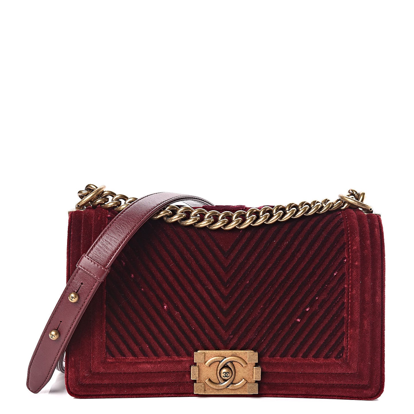 Velvet Chevron Quilted Medium Boy Flap Burgundy