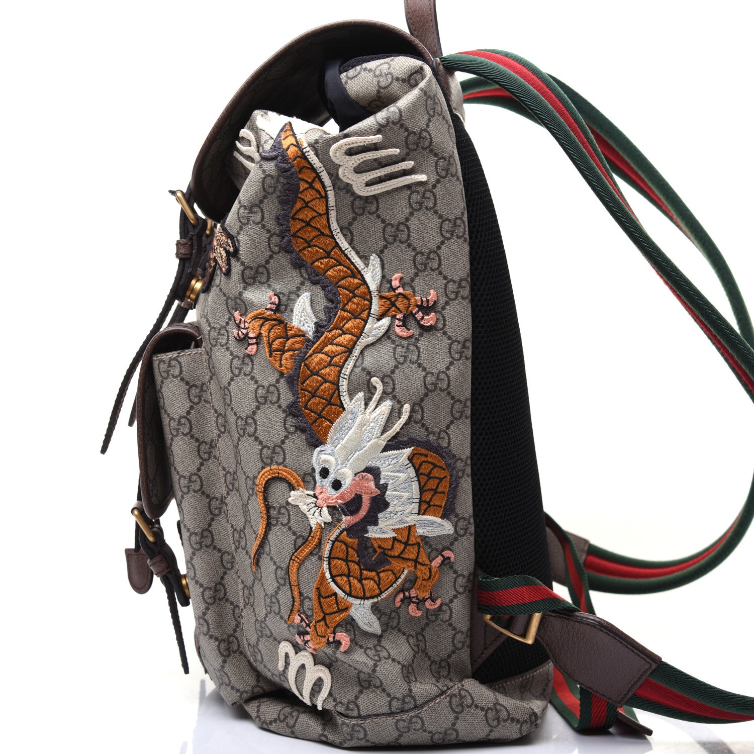 Gucci Soft GG Supreme Monogram Courrier Web Double Buckle Backpack Beige New Acero 12 of 19