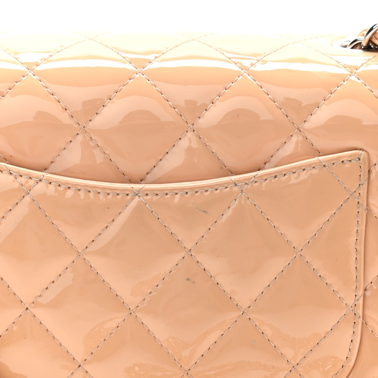 Patent Calfskin Quilted Mini Rectangular Flap Beige