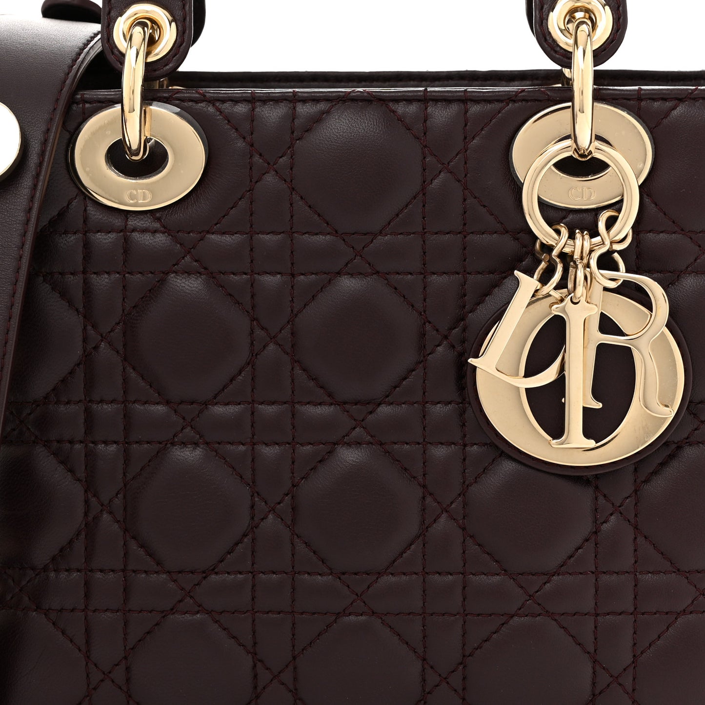 Lambskin Cannage Small Lucky Badges My Lady Dior Burgundy