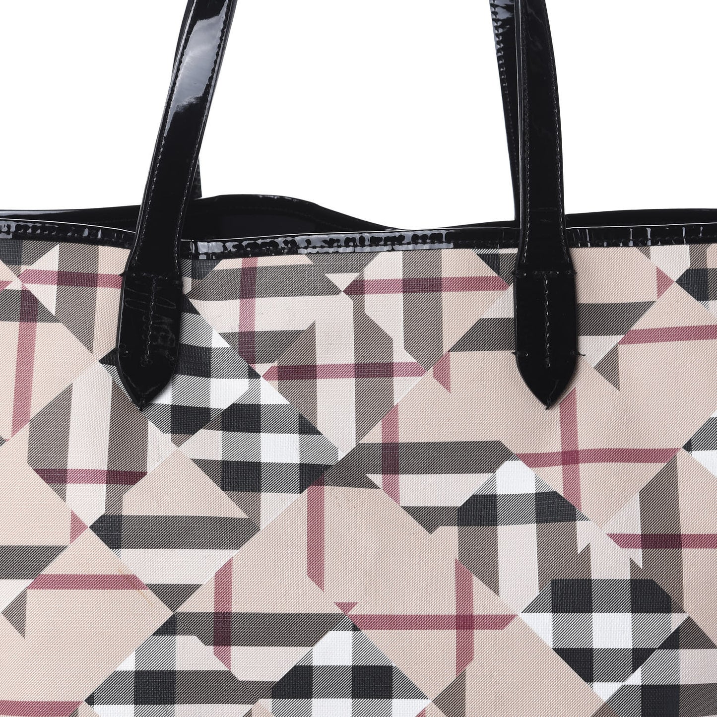 Patent Trim Patchwork Check Tote Black
