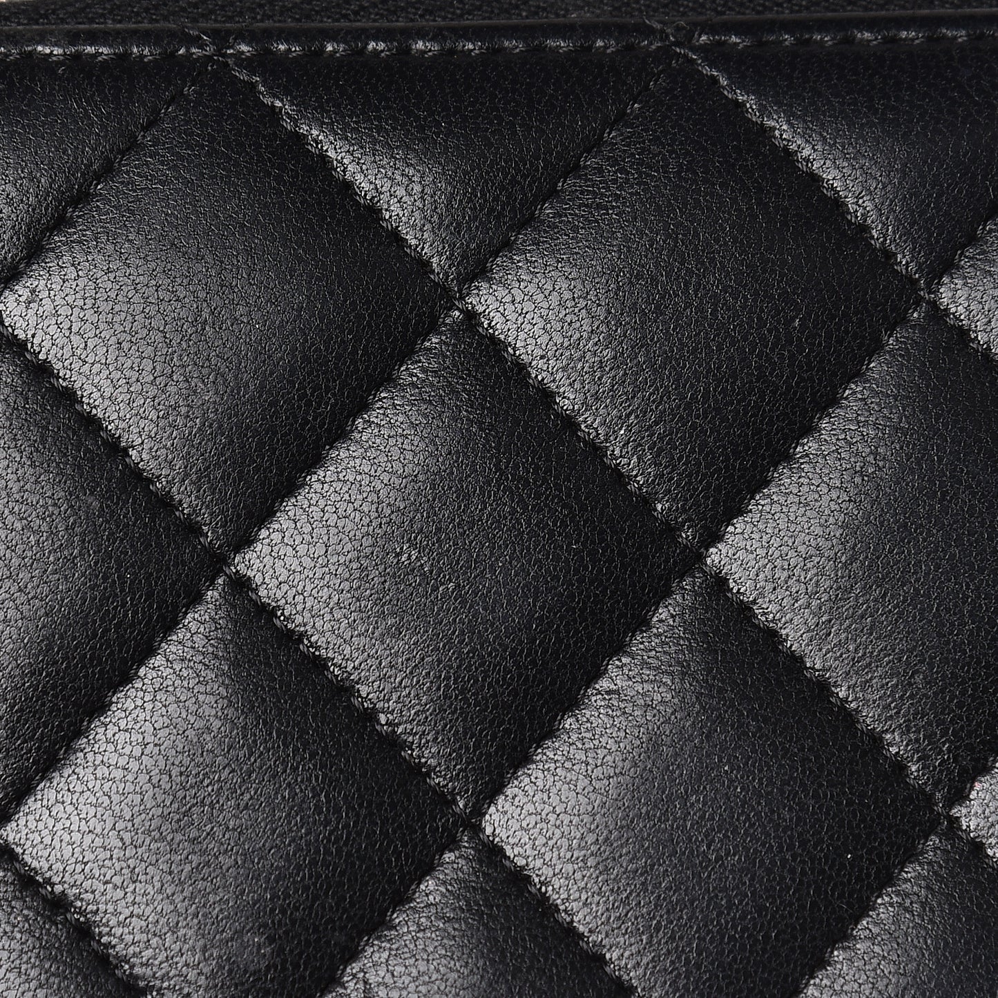 Lambskin Quilted Large Gusset Zip Around Wallet Black