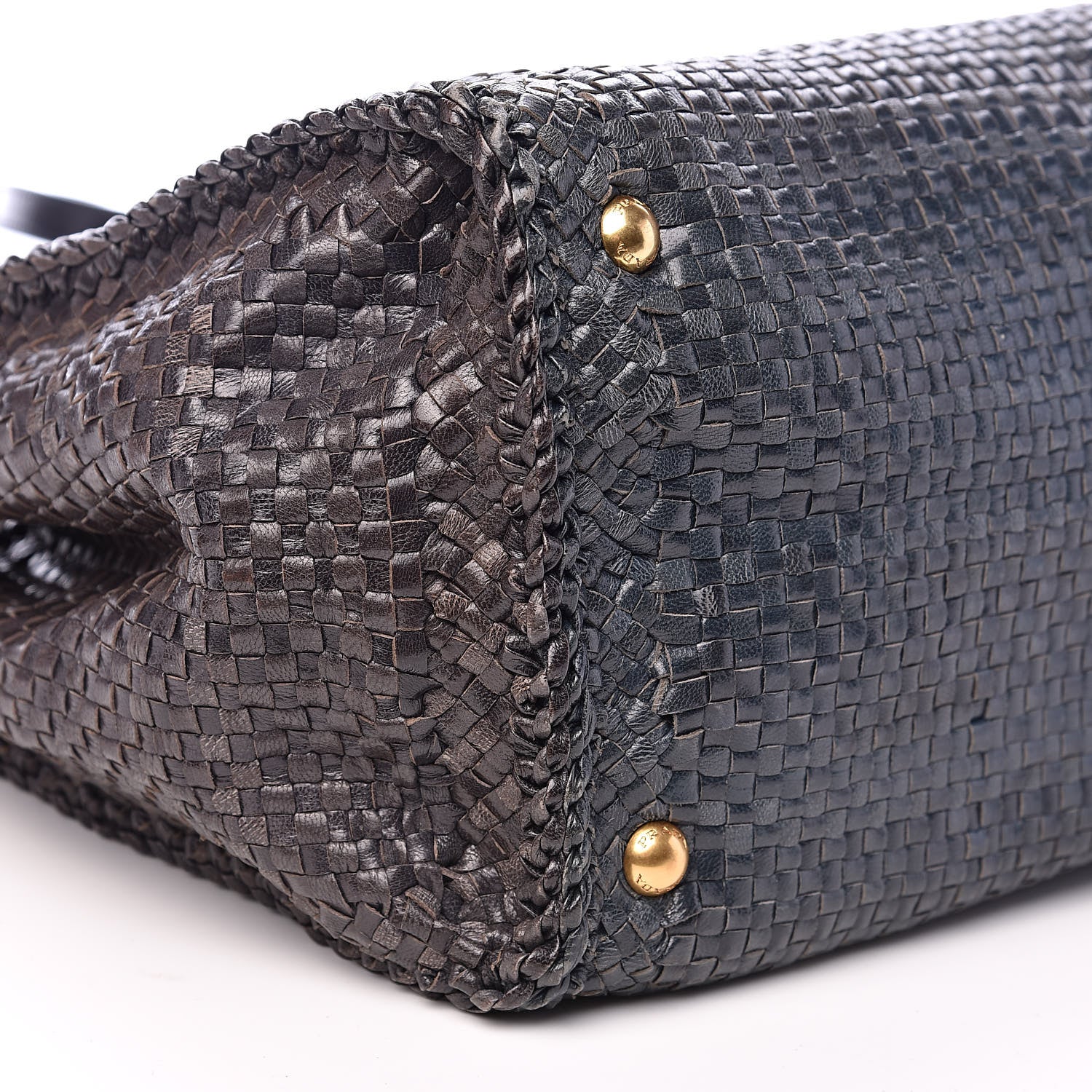 Prada Goatskin Woven Medium Tote Moro 8 of 13
