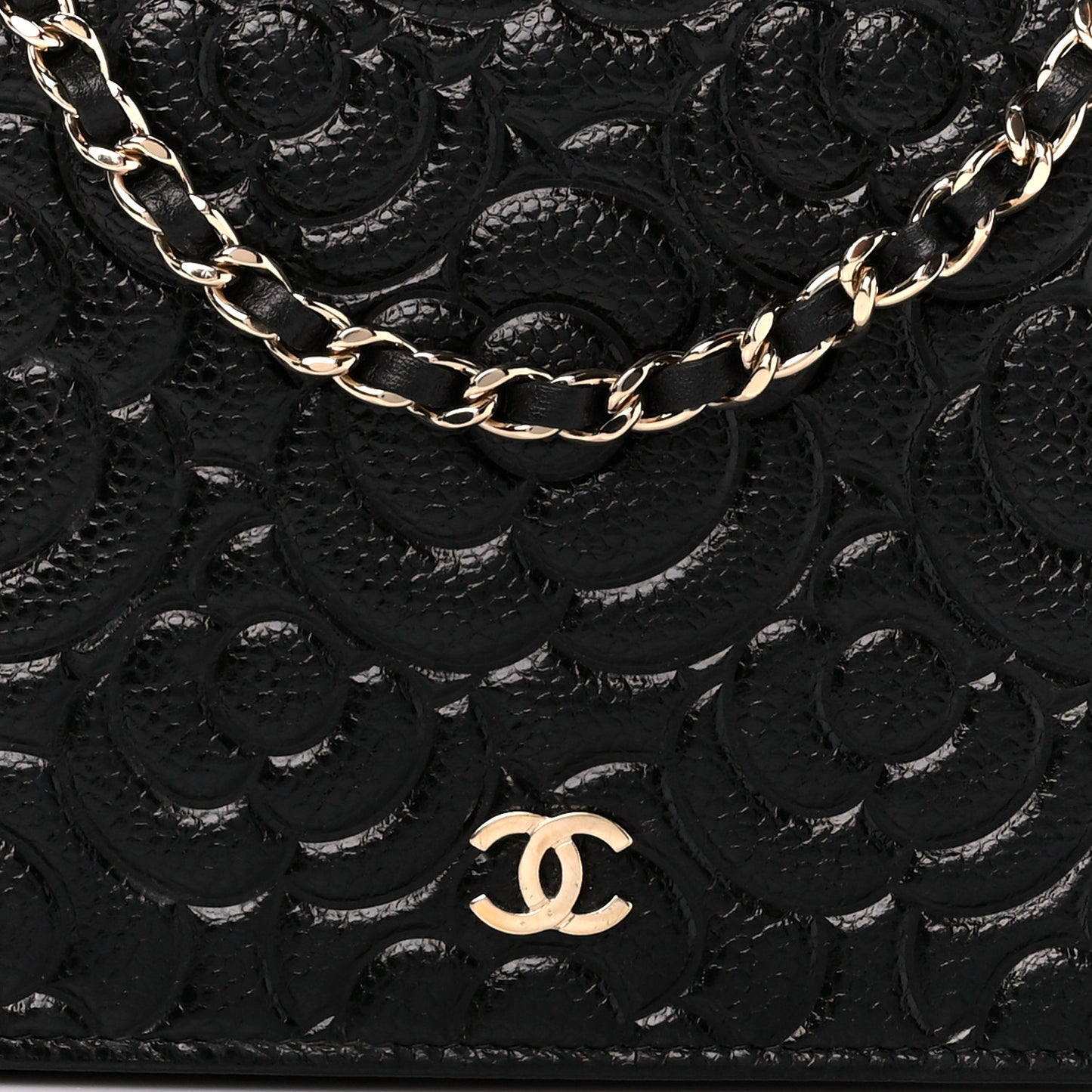 Caviar Camellia Embossed Wallet On Chain WOC Black