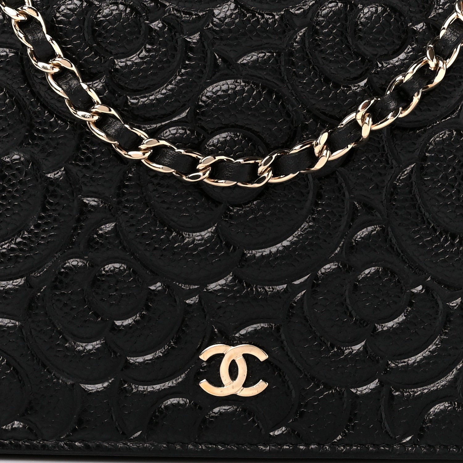 Chanel Caviar Camellia Embossed Wallet On Chain WOC Black 10 of 12