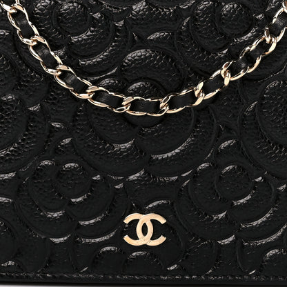 Chanel Caviar Camellia Embossed Wallet On Chain WOC Black 10 of 12