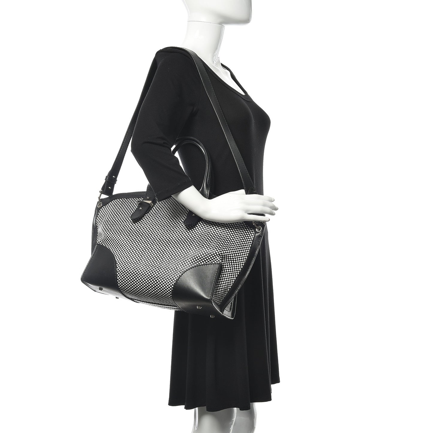 Soft Calfskin Woven Medium Legend Tote Black White