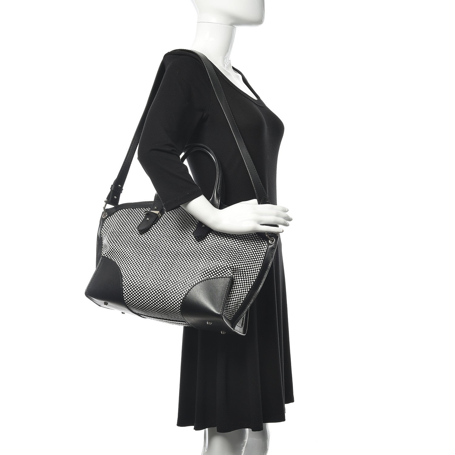 Alexander McQueen Soft Calfskin Woven Medium Legend Tote Black White 2 of 11