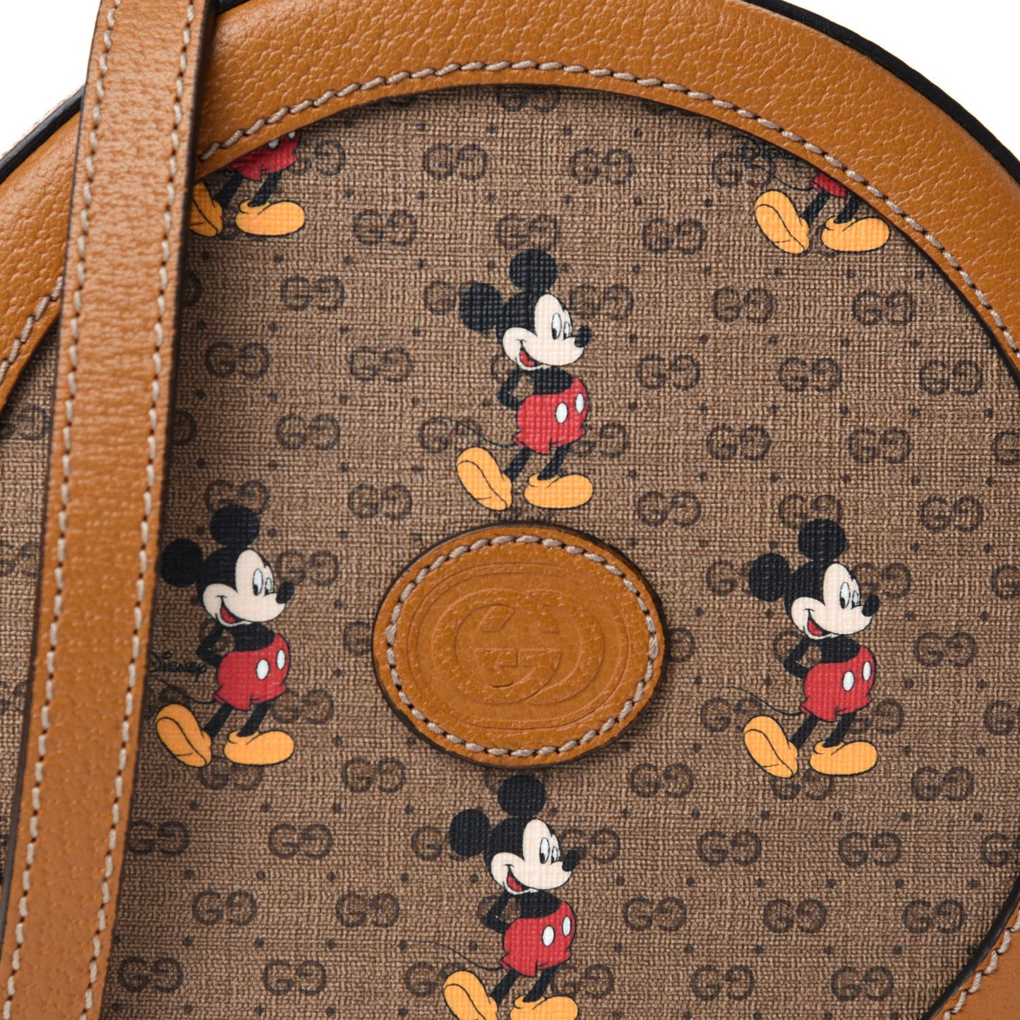X DISNEY Mini Vintage GG Supreme Monogram Mickey Mouse Round Shoulder Bag Beige Vintage Sun Oil