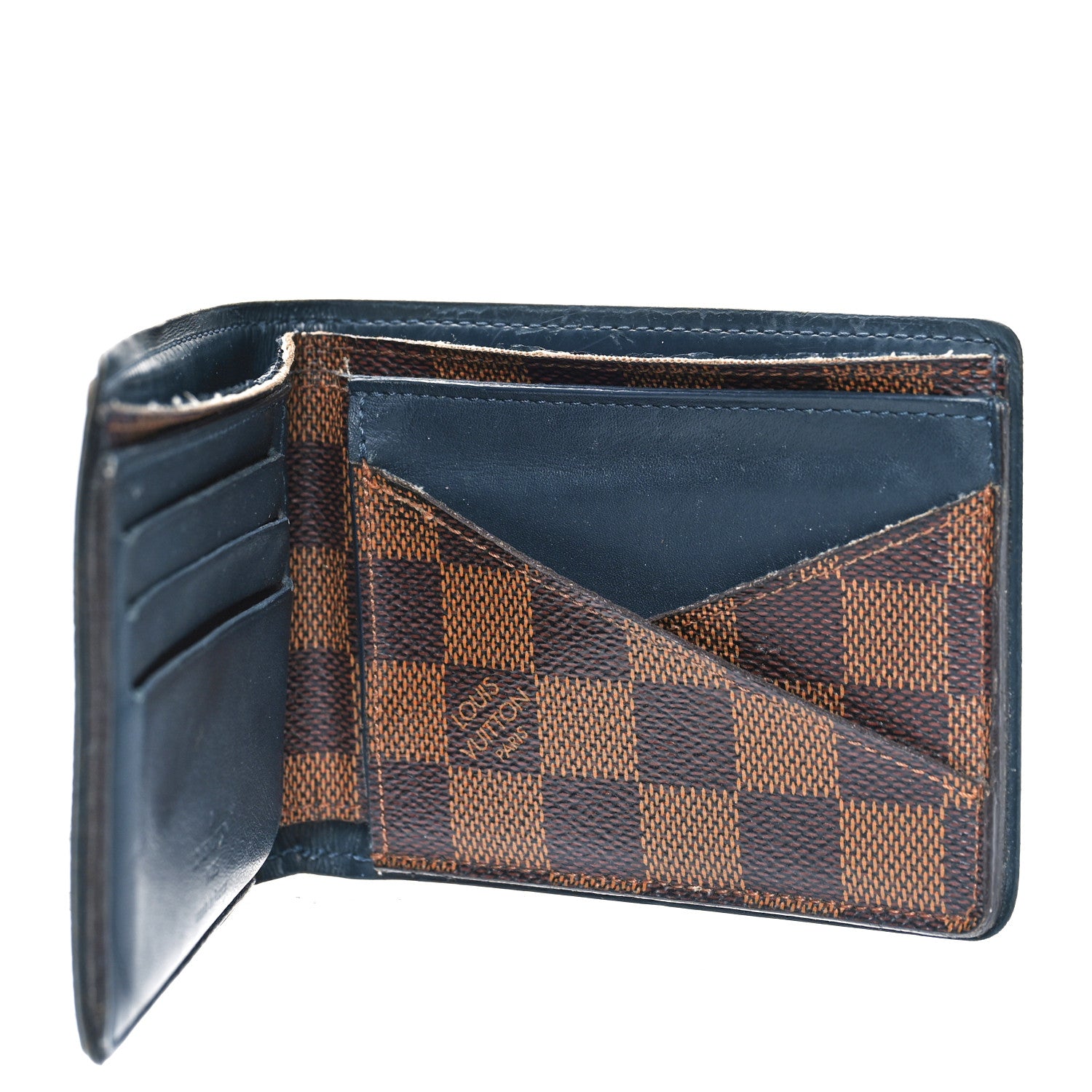 Louis Vuitton Damier Ebene Calfskin Multiple Wallet Blue 6 of 13