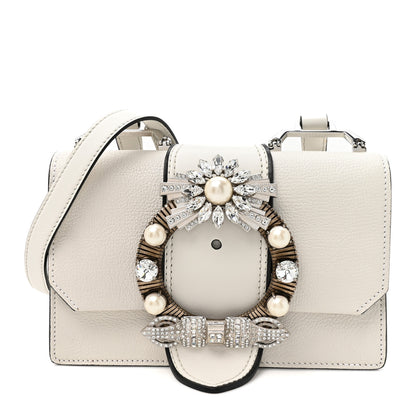 Miu Miu Goatskin Madras Soft Calf Crystal Embellished Shoulder Bag Bianco 1 of 11