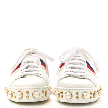 Gucci Calfskin Ayers Web Pearl Studded Womens Ace Sneakers 37 White 2 of 9