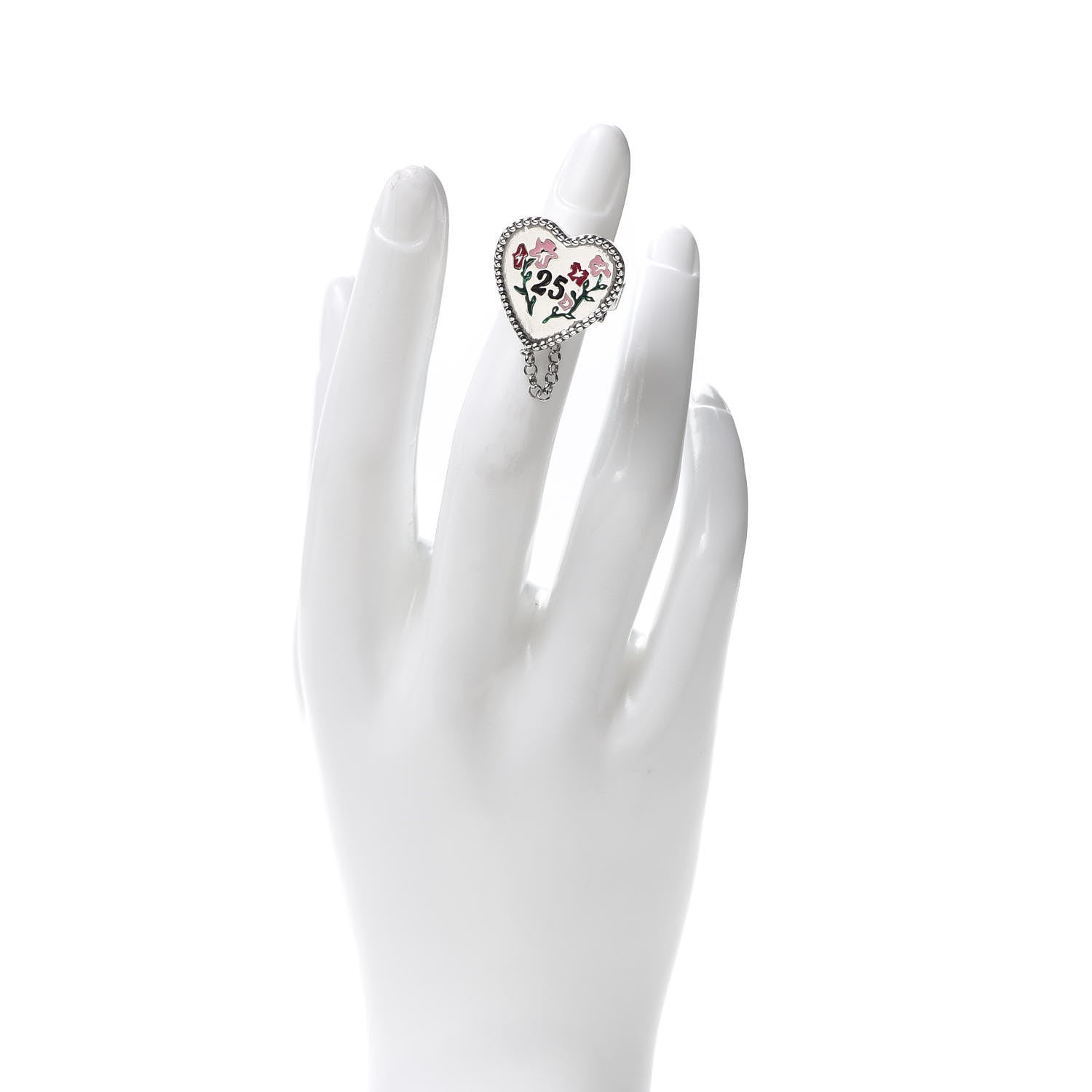 Gucci Sterling Silver Black Onyx Heart 25 Chain Ring 52 6 2 of 5