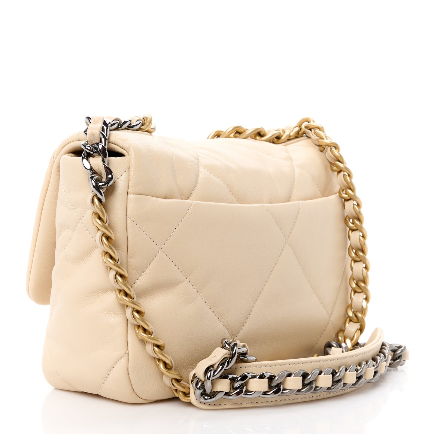Goatskin Quilted Medium Chanel 19 Flap Light Beige