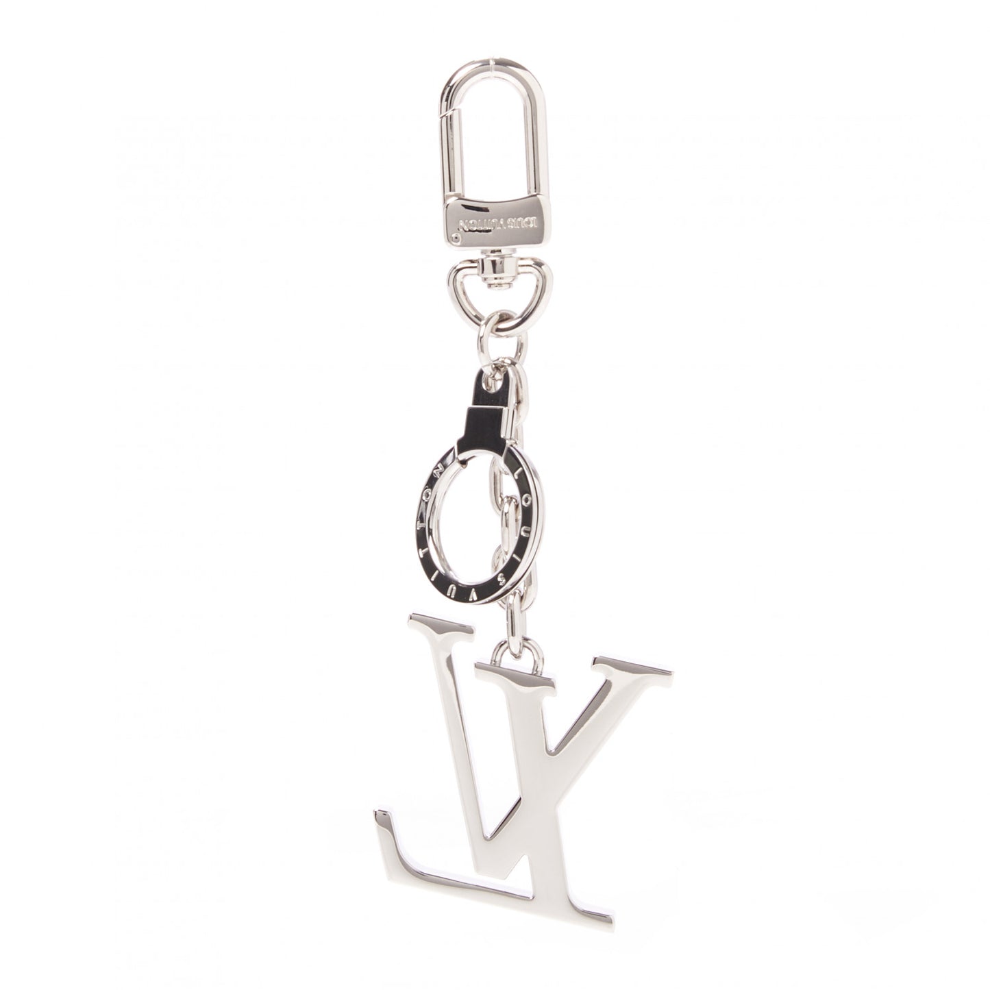 Metal Palladiium Finish LV Initiales Bag Charm Key Holder Silver