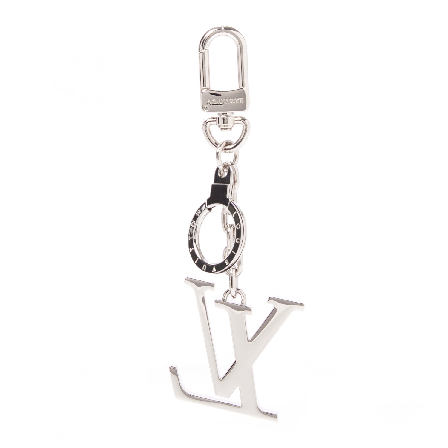 Louis Vuitton Metal Palladiium Finish LV Initiales Bag Charm Key Holder Silver 1 of 6