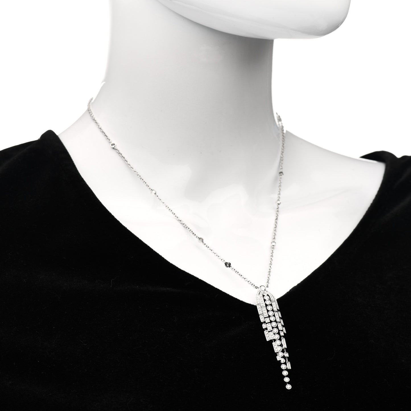 18K White Gold Diamond Fontaine Drop Necklace