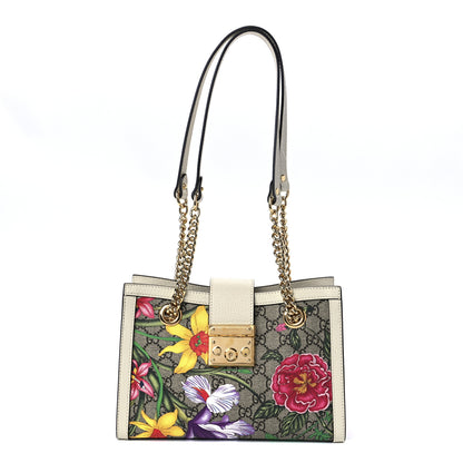 Gucci GG Supreme Monogram Flora Textured Calfskin Small Padlock Tote Beige Ebony Multicolor Mystic White 1 of 11