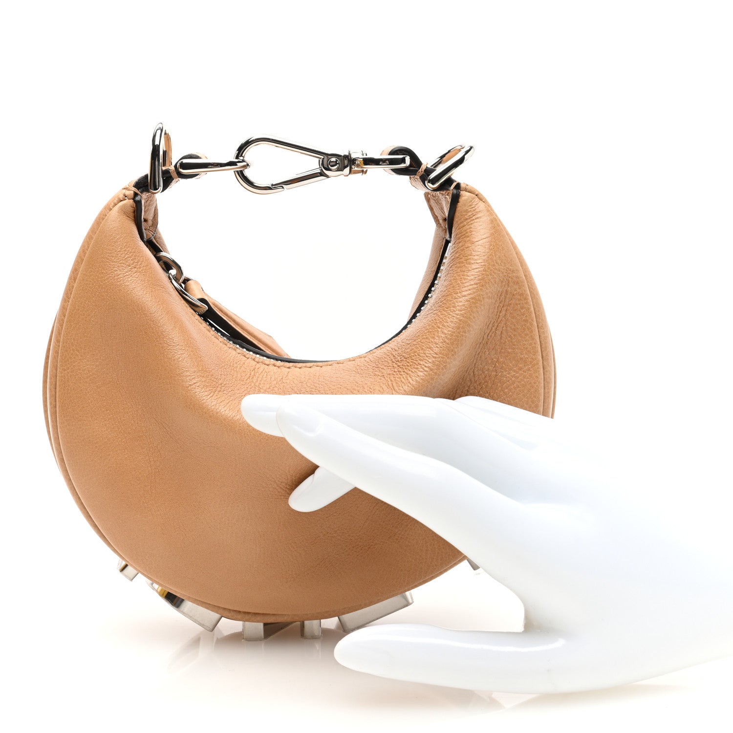 Fendi Vitello Grace Nano Fendigraphy Hobo Charm Beige 2 of 11