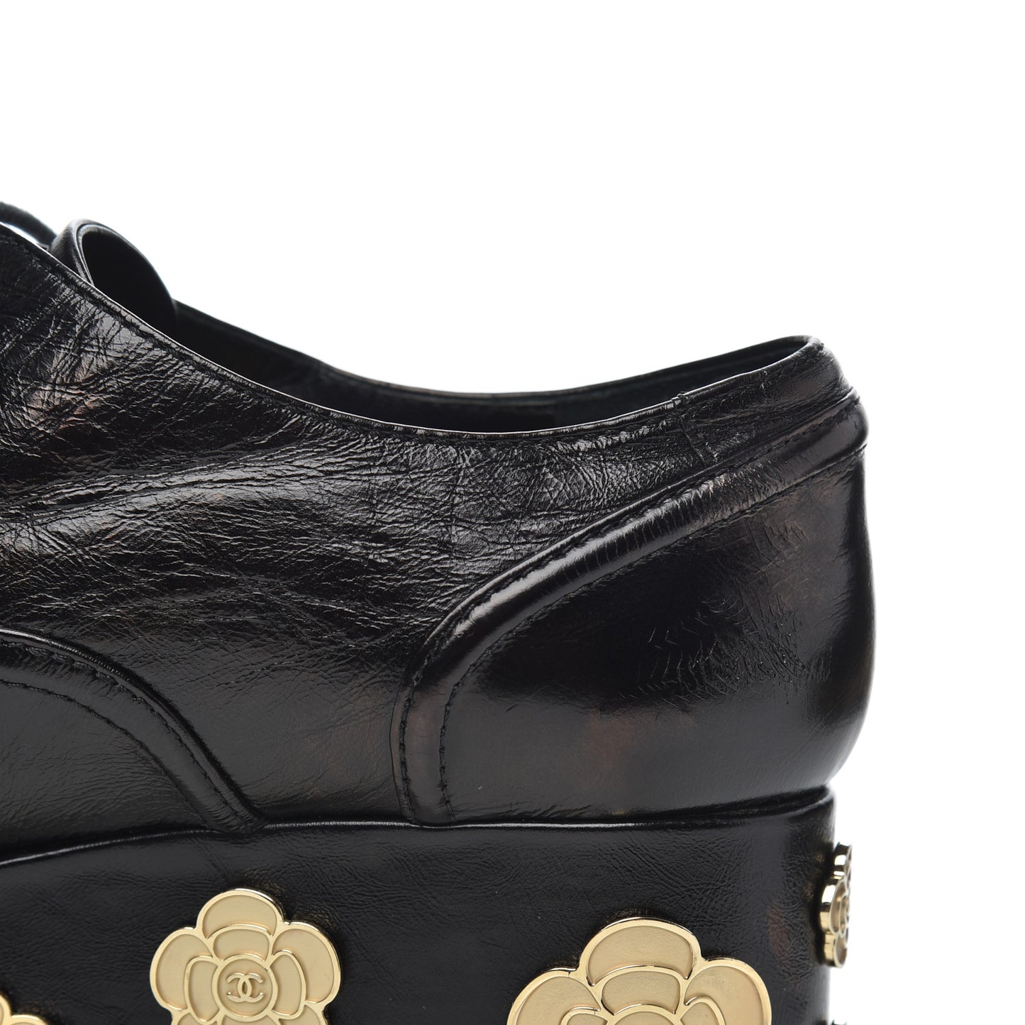 Crumpled Calfskin Lace Up Platform Oxfords 37 Black