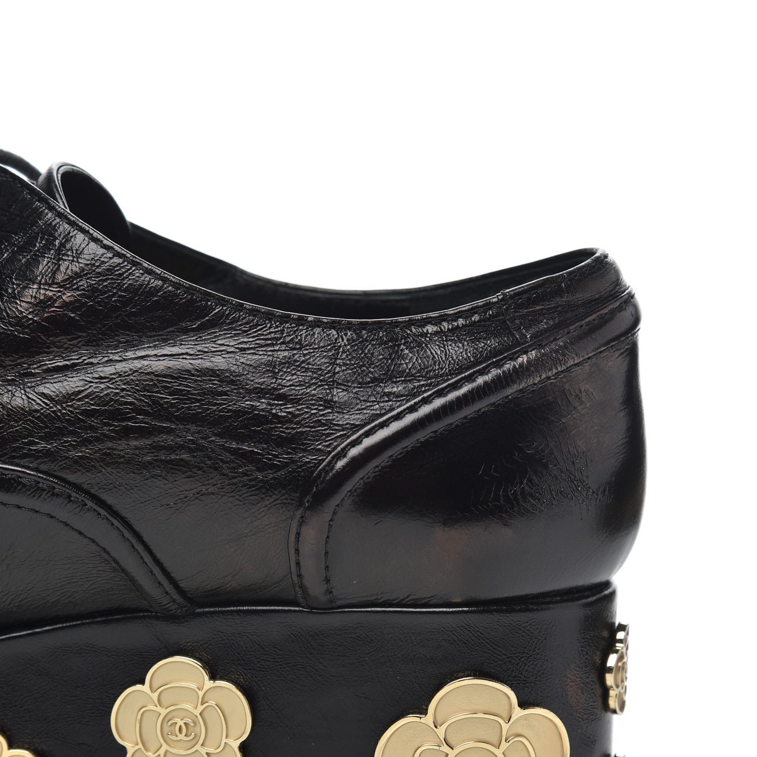 Chanel Crumpled Calfskin Lace Up Platform Oxfords 37 Black 11 of 22