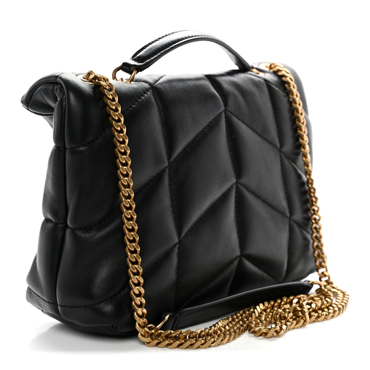 Saint Laurent Lambskin Quilted Toy Loulou Puffer Monogram Chain Satchel Black 3 of 11