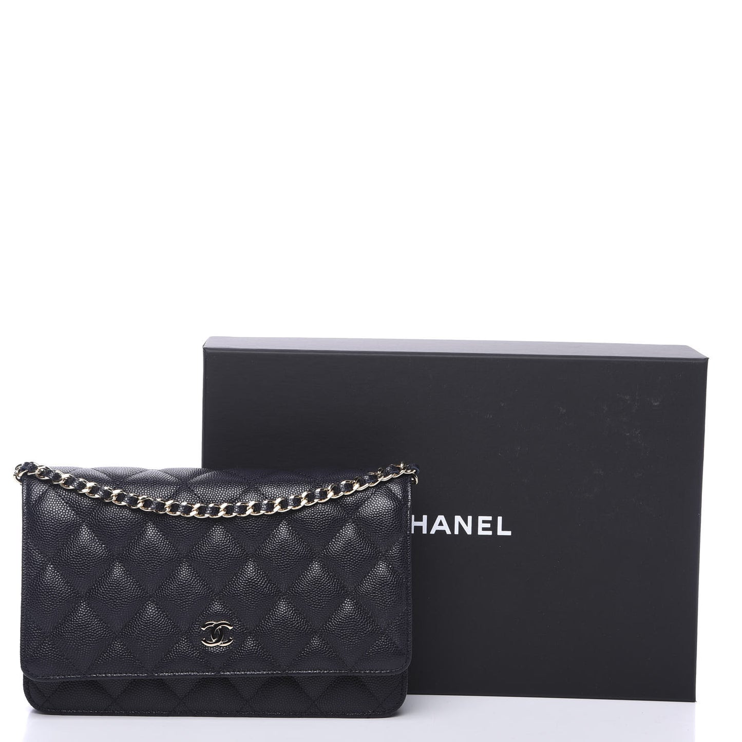 Caviar Quilted Wallet On Chain WOC Navy Blue